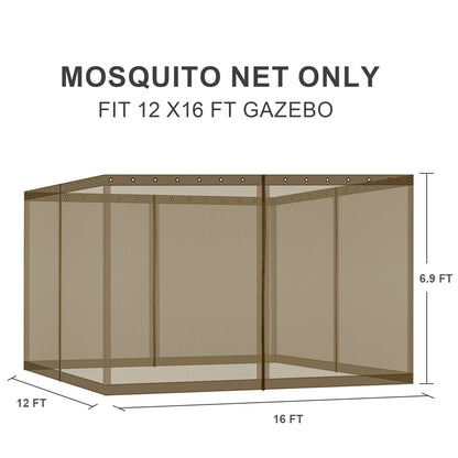 Universal Gazebo Replacement Mosquito Netting Screen 4-Panel Sidewalls with Double Zipper (Only Netting)