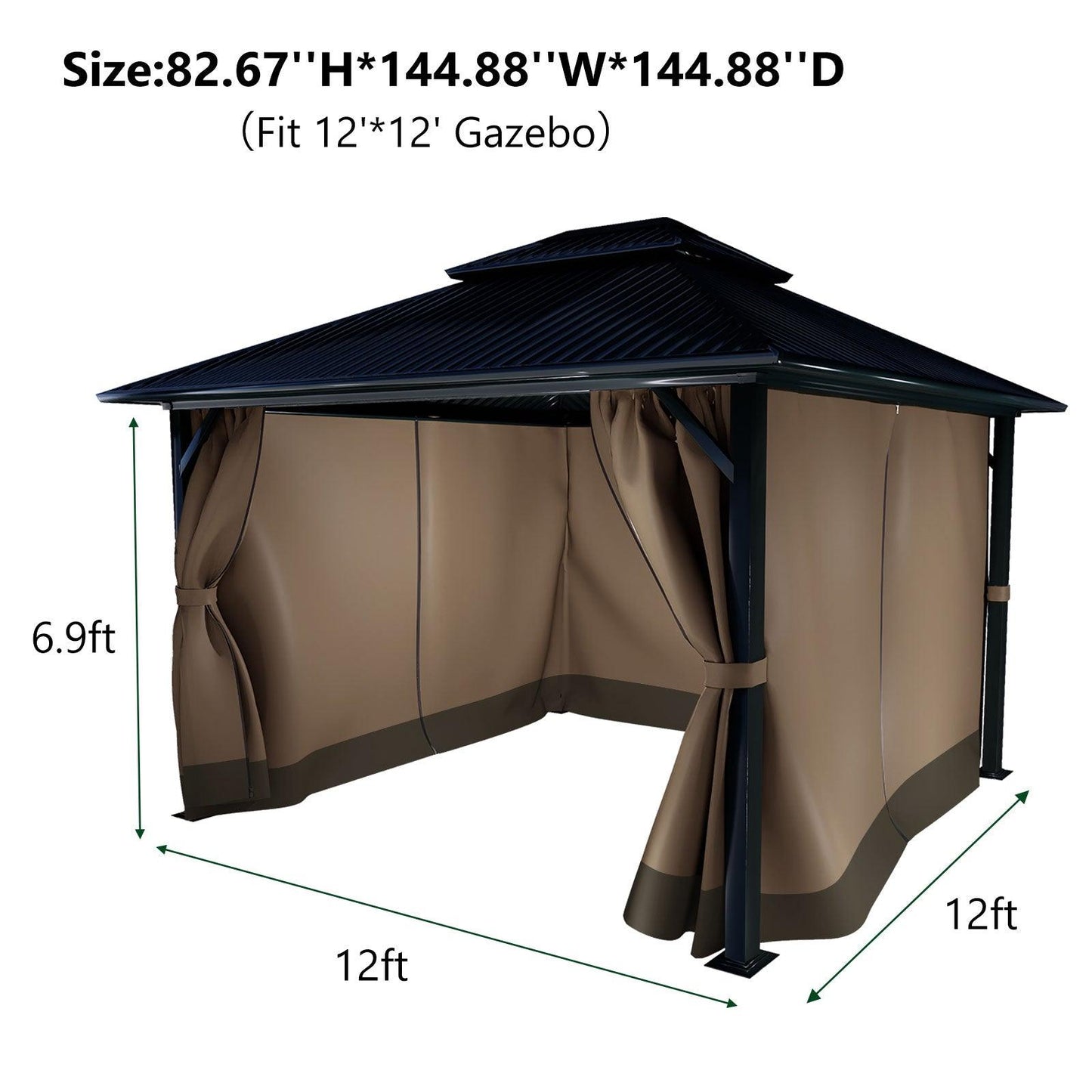 10x10/10x12/10x13/12x12/12x14 ft. Gazebo Curtain Set Protecting Privacy Side Walls 4 Panels (Curtain Only)