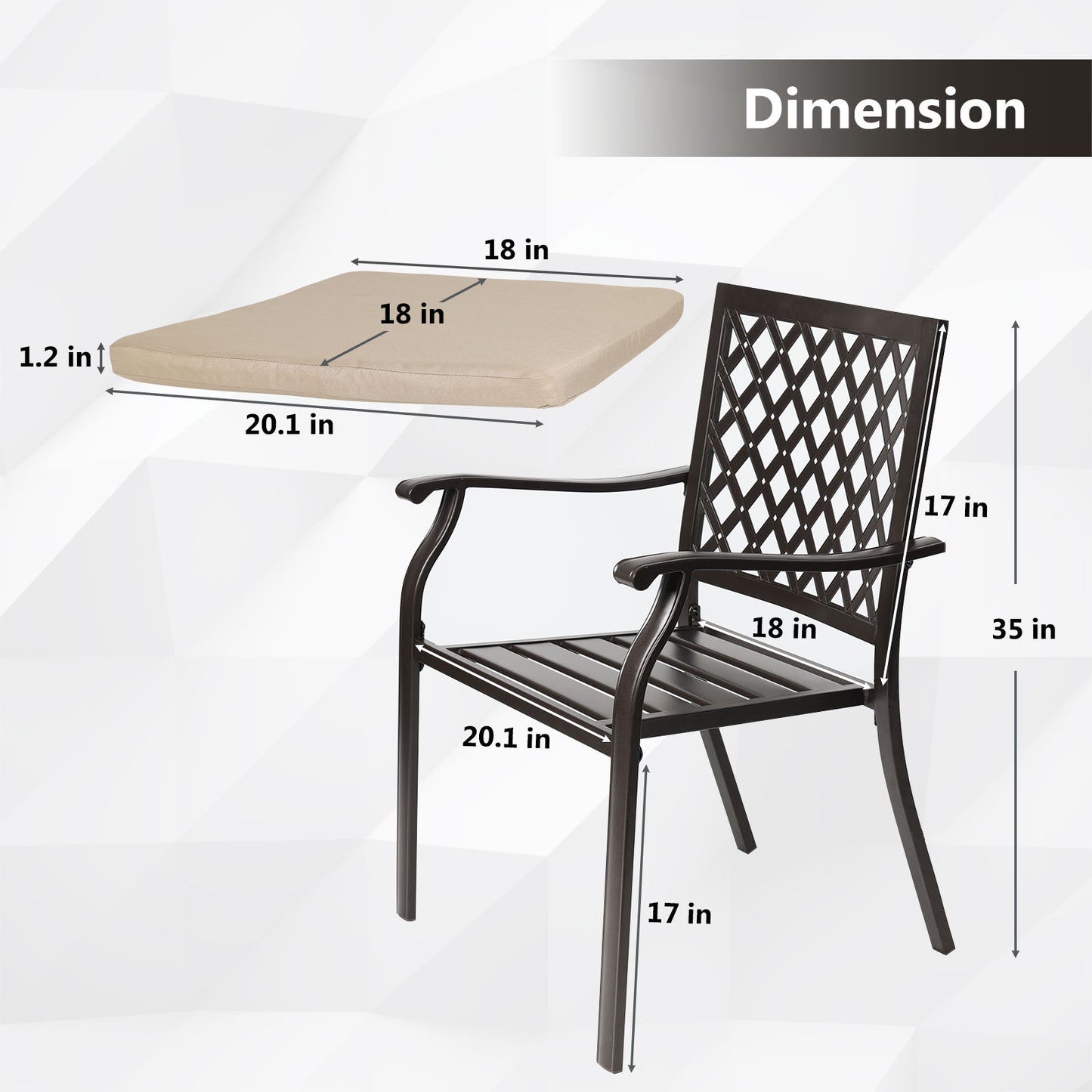 Outdoor Patio Metal Dining Chairs 2-Piece Set with Seat Cushions