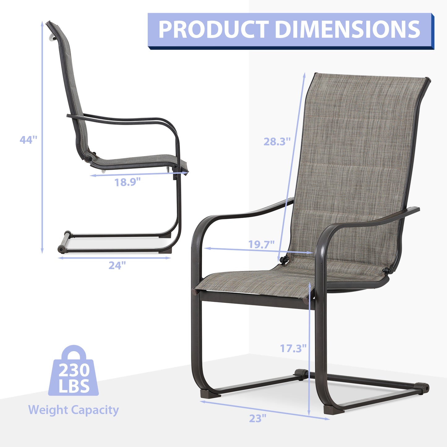 2 Pieces C-spring Motion Patio High Back Dining Chairs