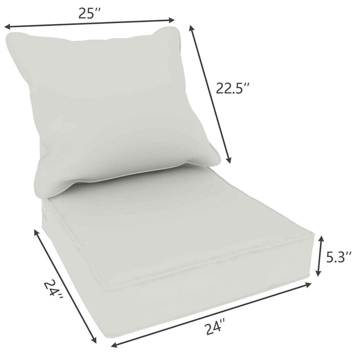 24'' x 24'' Patio Deep Chair Cushion - 2 Back 2 Seater 2 Pillow
