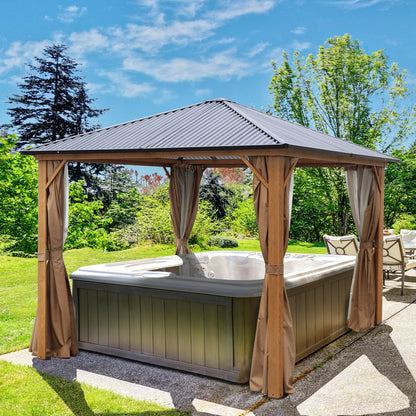 10 x 10 ft. /12 x 10 ft. Wooden Finish Coated Aluminum Frame Gazebo with Polycarbonate Roof, Curtains and Nettings Gazebo Aoodor LLC   