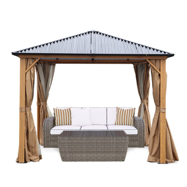 10 x 10 ft. /12 x 10 ft. Wooden Finish Coated Aluminum Frame Gazebo with Polycarbonate Roof, Curtains and Nettings Gazebo Aoodor LLC 10'x 10  