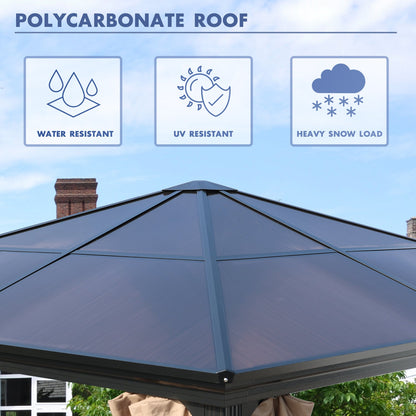 10 x 10 ft. Outdoor Aluminum Frame Polycarbonate Roof Gazebo, with Mosquito Netting and Curtains, Suitable for Patios, Garden and Backyard - Black - Aoodor