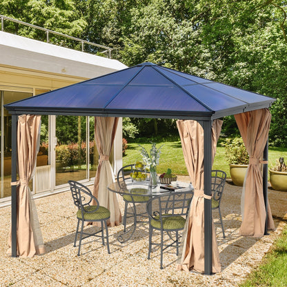 10 x 10 ft. Outdoor Aluminum Frame Polycarbonate Roof Gazebo, with Mosquito Netting and Curtains, Suitable for Patios, Garden and Backyard - Black - Aoodor