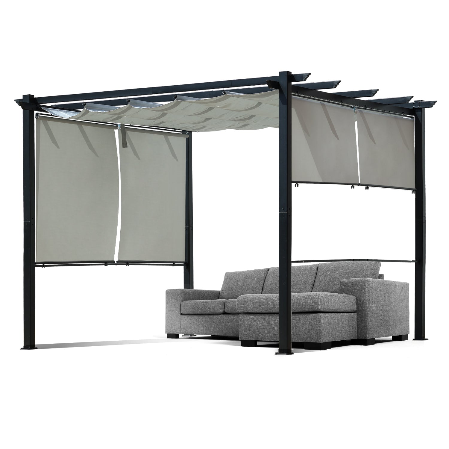 10 x 10 FT Outdoor Pergola with Shade Canopy, Aluminum Frame, Roller Shade Curtain Pergola Aoodor 10×10 Ft. Light Gray 