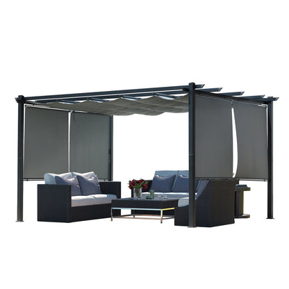 10 x 10 FT Outdoor Pergola with Shade Canopy, Aluminum Frame, Roller Shade Curtain Pergola Aoodor   