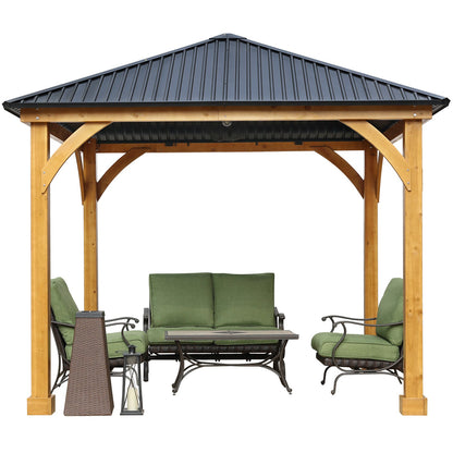 10 x 10 ft. Outdoor Solid Wooden Frame Gazebo with Galvanized Metal Hardtop Roof, for Patio Backyard Deck and Lawns - Aoodor