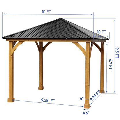 10 x 10 ft. Outdoor Solid Wooden Frame Gazebo with Metal Hardtop Roof Gazebo Aoodor LLC   