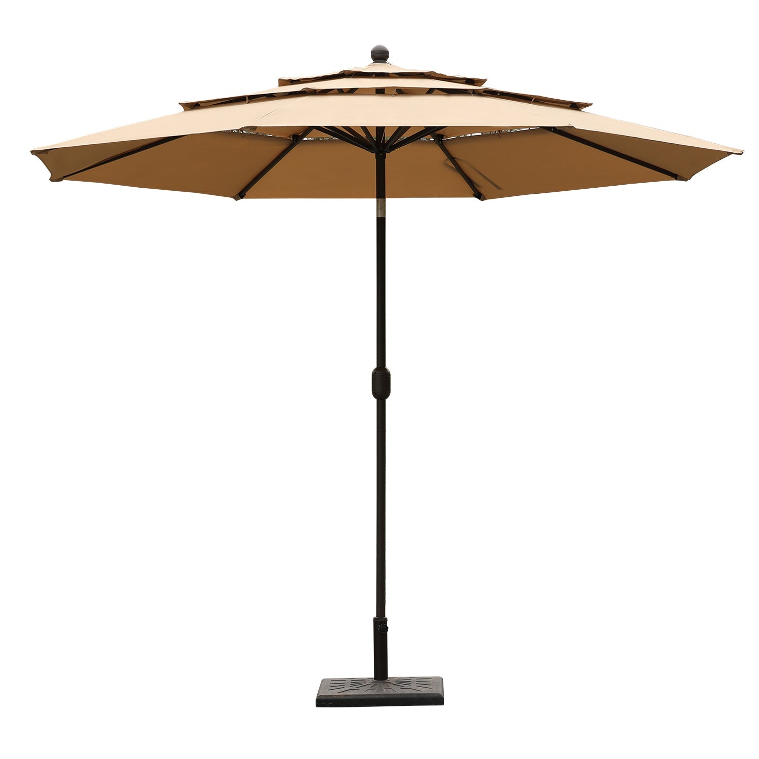 3 Tier 10ft. Patio Umbrella - Market Umbrella with Crank (No Base) Patio Umbrella Aoodor Brown  