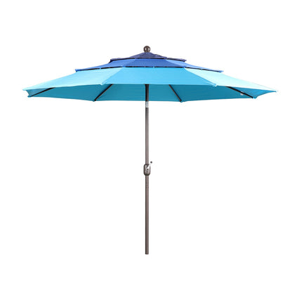10ft 3 Tier Patio Umbrella - Stylish Outdoor Market Umbrella with Smooth Crank Mechanism - UV-Resistant Canopy - Ideal for Dining Tables (No Base) - Aoodor