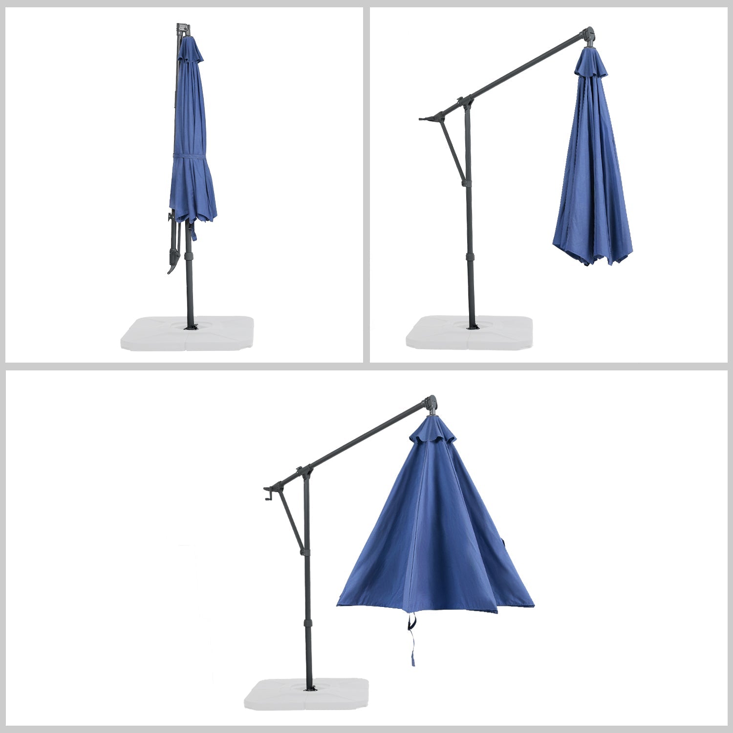 10FT Off-set Hanging Umbrella - Premium Aluminum Cantilever Umbrella for Backyard/Garden - Waterproof, UV-Resistant Outdoor Shade Patio Umbrella Aoodor LLC 9.4 x 7.4 Ft Dark Blue 