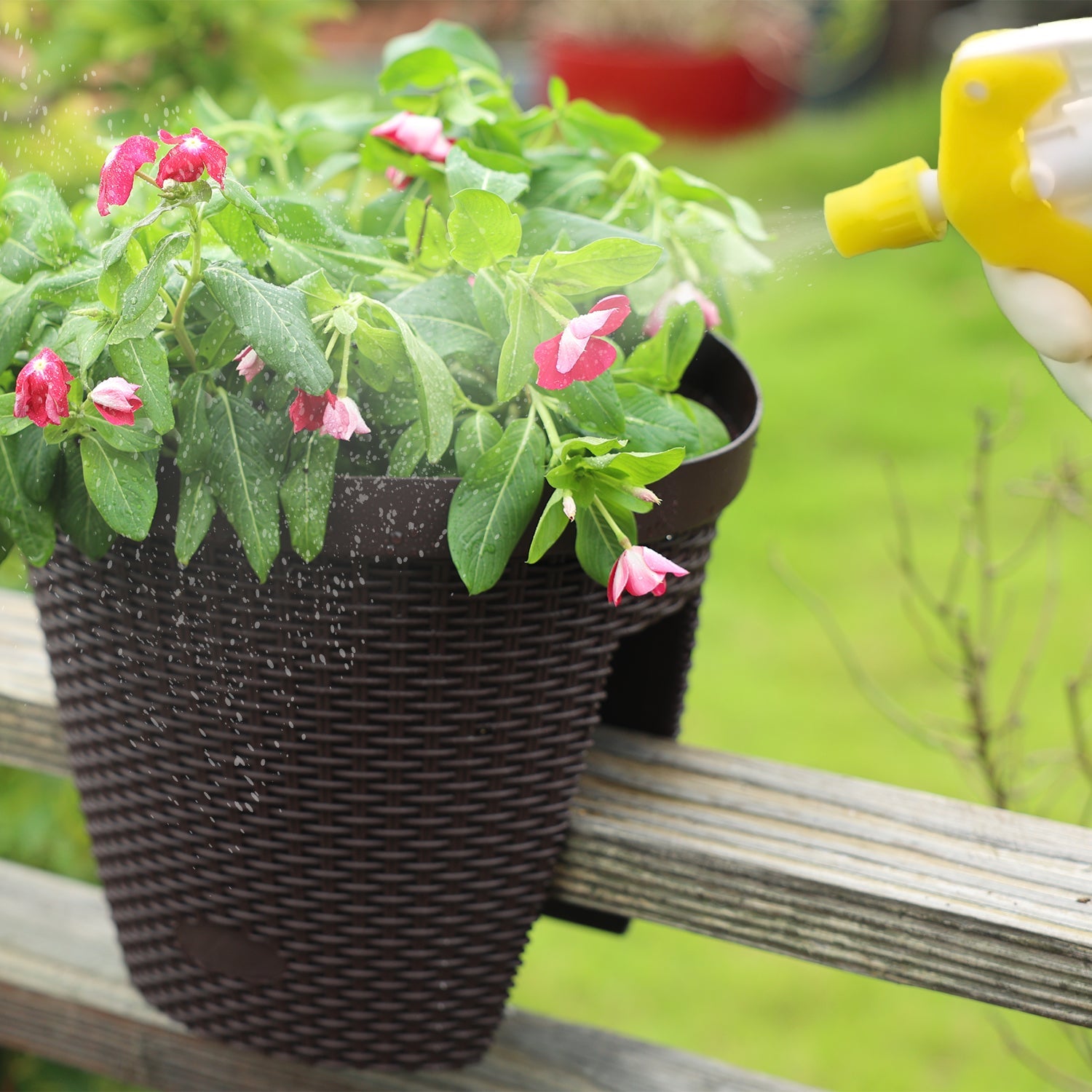 12'' Balcony Rattan Pattern Railing Planter Box with Drainage Holes and Adjustable Brackets- Set of 4  Aoodor    