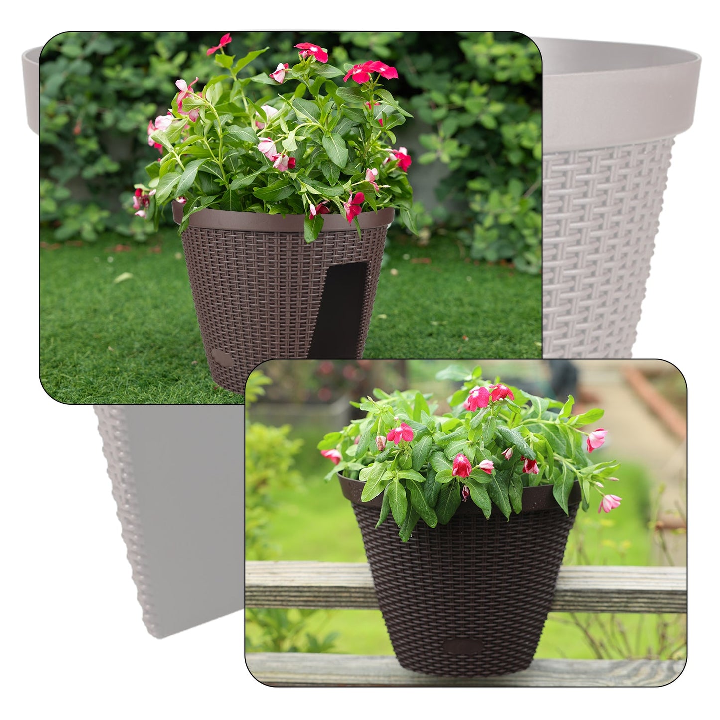 12'' Balcony Rattan Pattern Railing Planter Box with Drainage Holes and Adjustable Brackets- Set of 4  Aoodor    