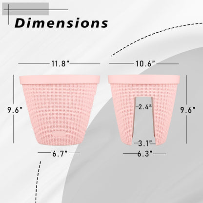 12'' Balcony Rattan Pattern Railing Planter Box with Drainage Holes and Adjustable Brackets- Set of 4  Aoodor    