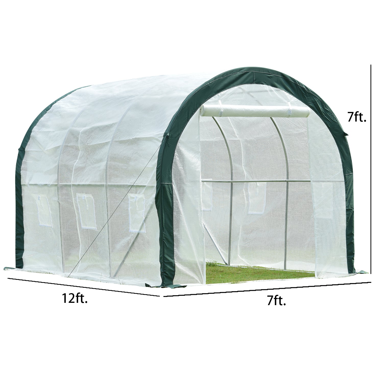 12 ft. x 7 ft. x 7 ft. Walk-in Tunnel Greenhouse with Zipper Door, Side Windows Greenhouse Aoodor   