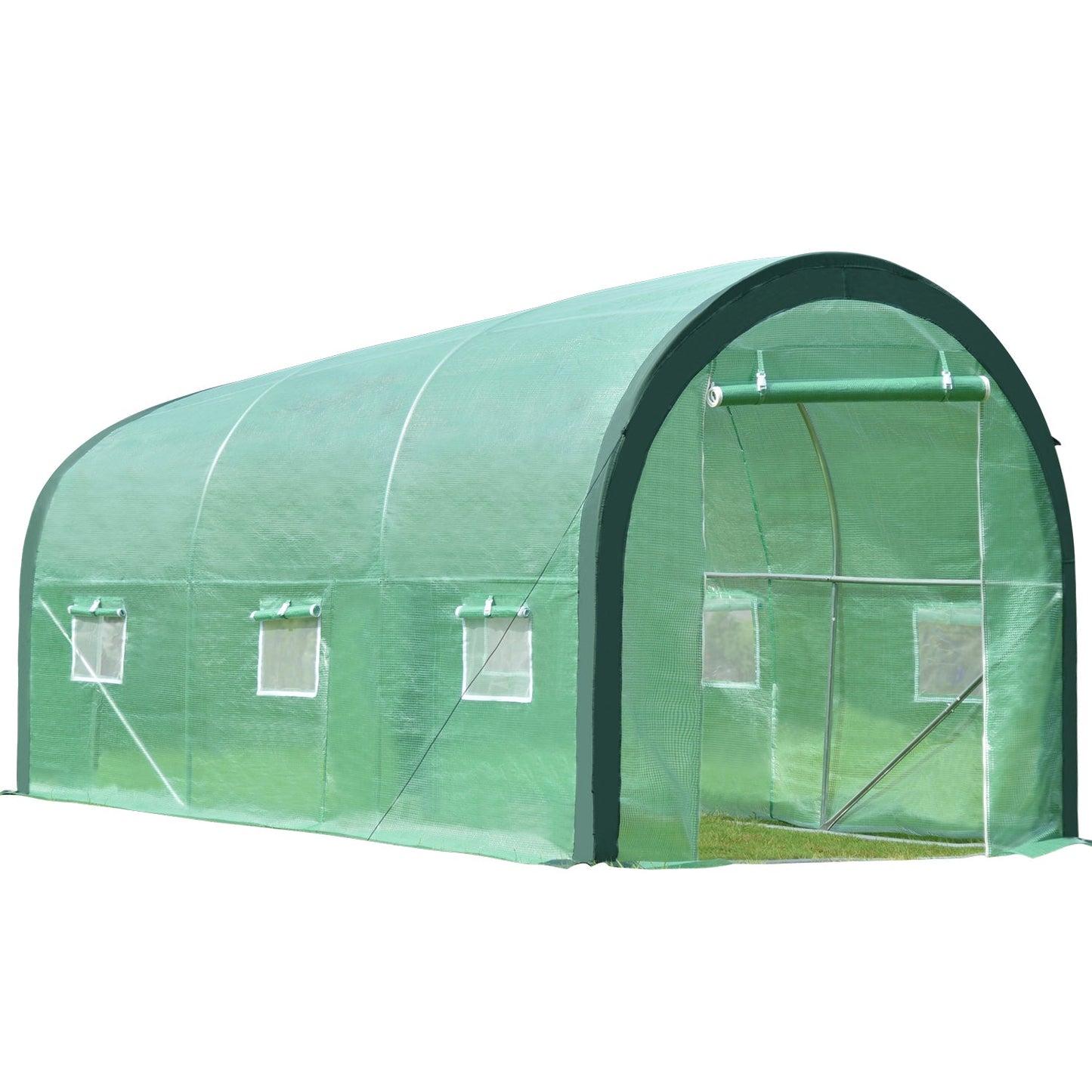 12 ft. x 7 ft. x 7 ft. Walk-in Tunnel Greenhouse with Zipper Door, Side Windows Greenhouse Aoodor Green  