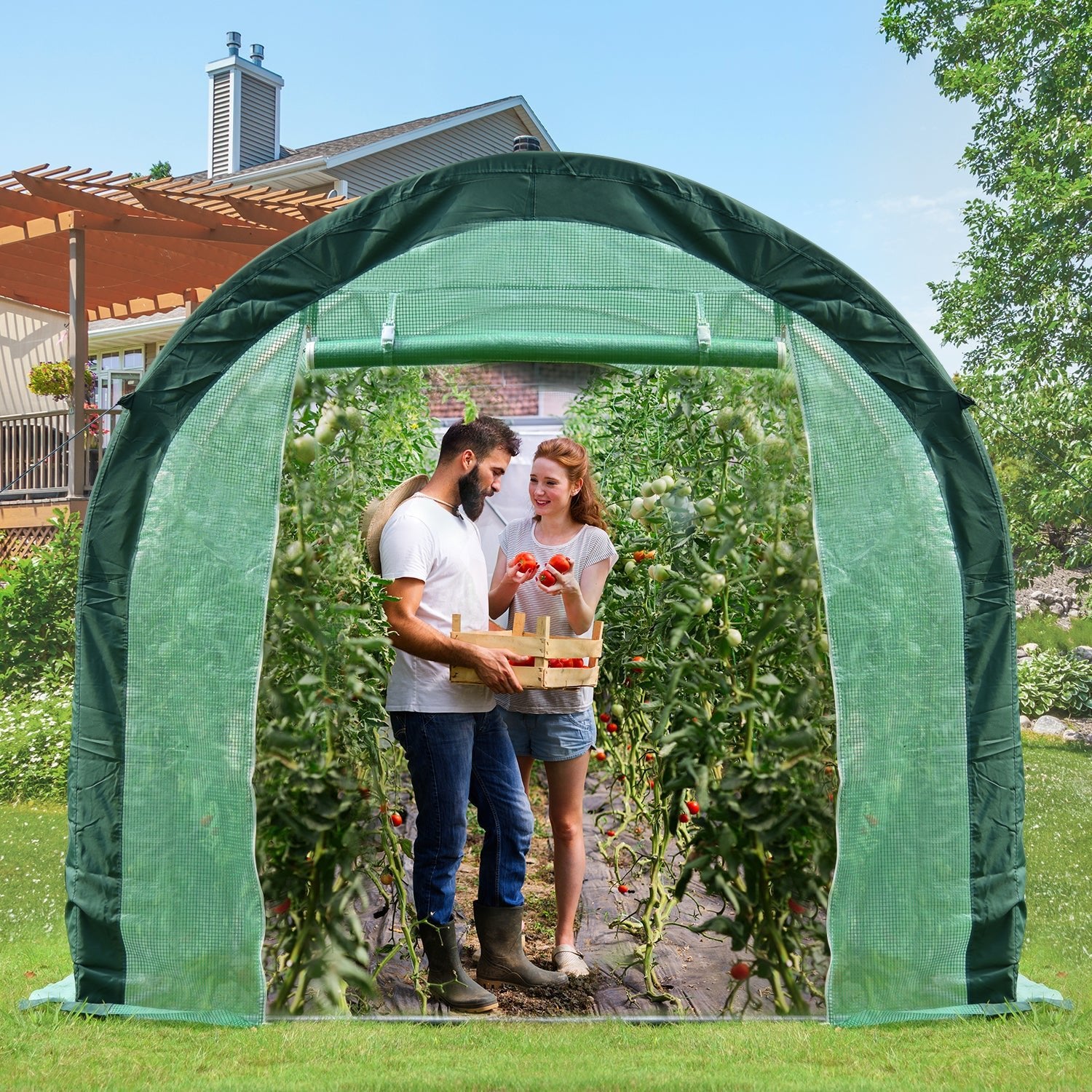 12 ft. x 7 ft. x 7 ft. Walk-in Tunnel Greenhouse with Zipper Door, Side Windows Greenhouse Aoodor   