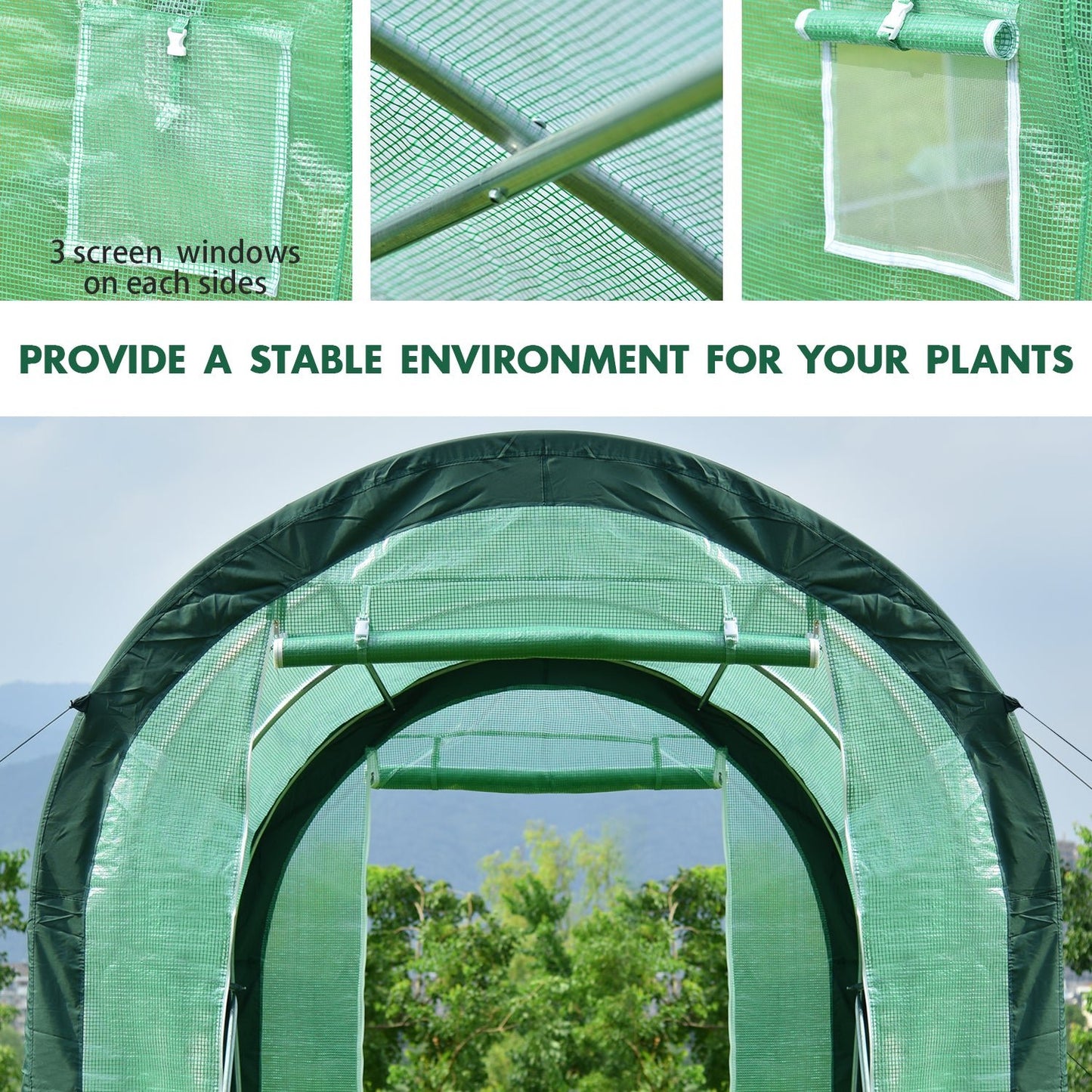 12 ft. x 7 ft. x 7 ft. Walk-in Tunnel Greenhouse with Zipper Door, Side Windows Greenhouse Aoodor   