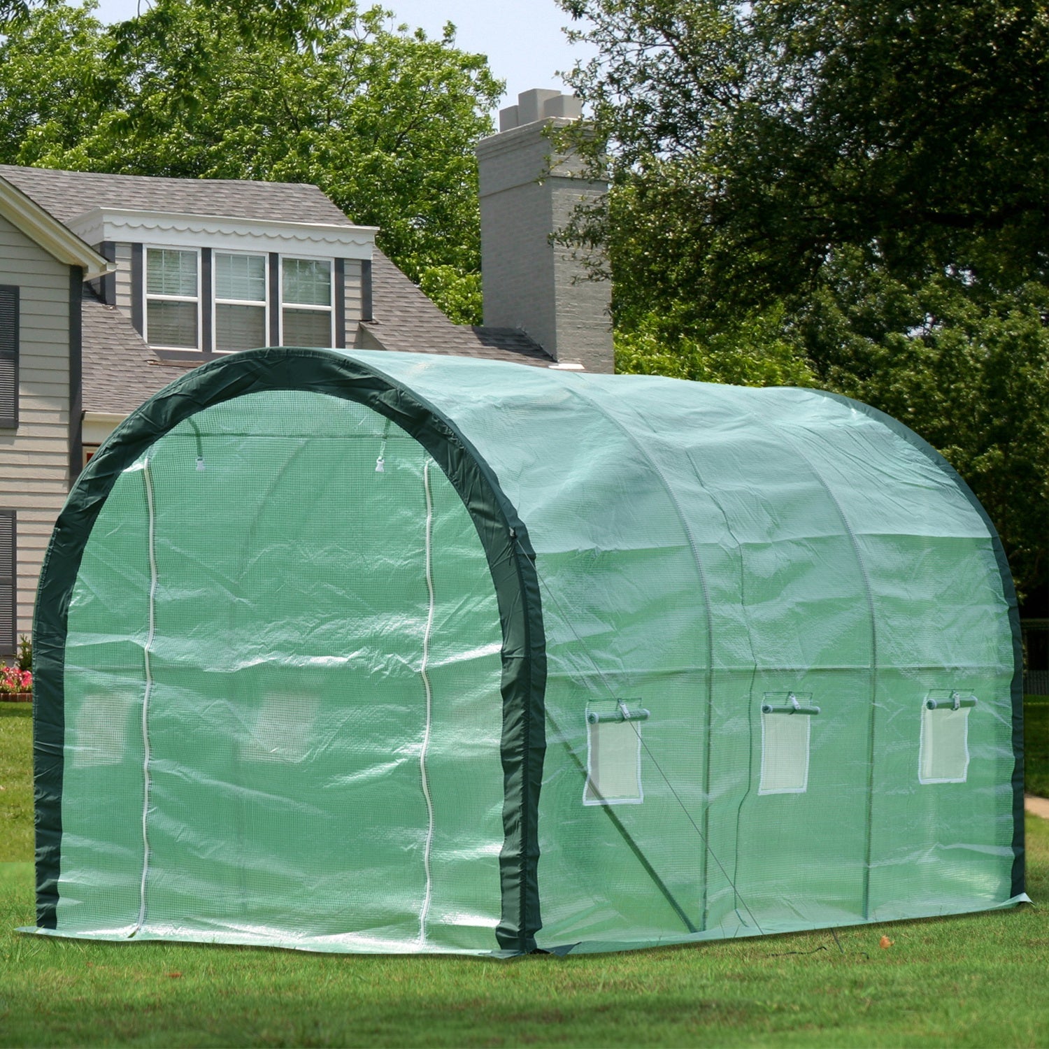 12 ft. x 7 ft. x 7 ft. Walk-in Tunnel Greenhouse with Zipper Door, Side Windows Greenhouse Aoodor   