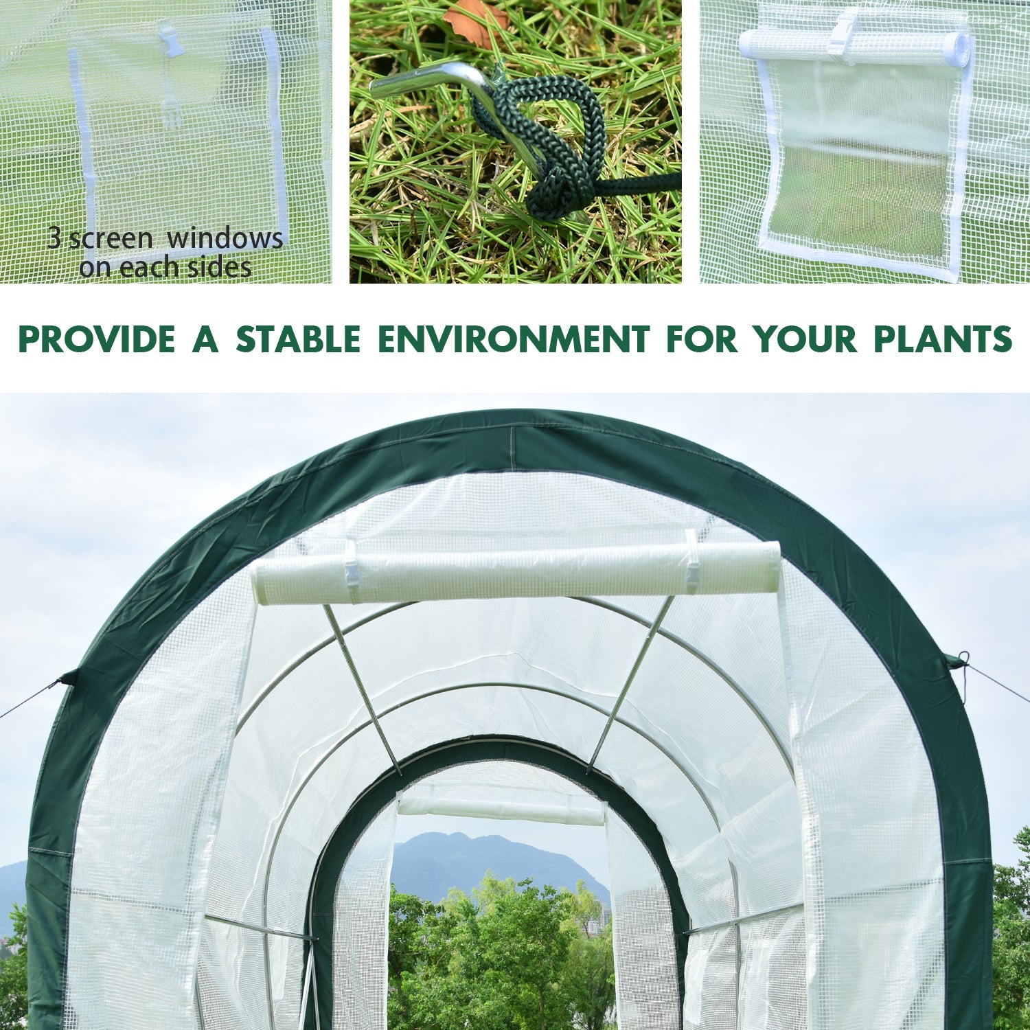 12 ft. x 7 ft. x 7 ft. Walk-in Tunnel Greenhouse with Zipper Door, Side Windows Greenhouse Aoodor   