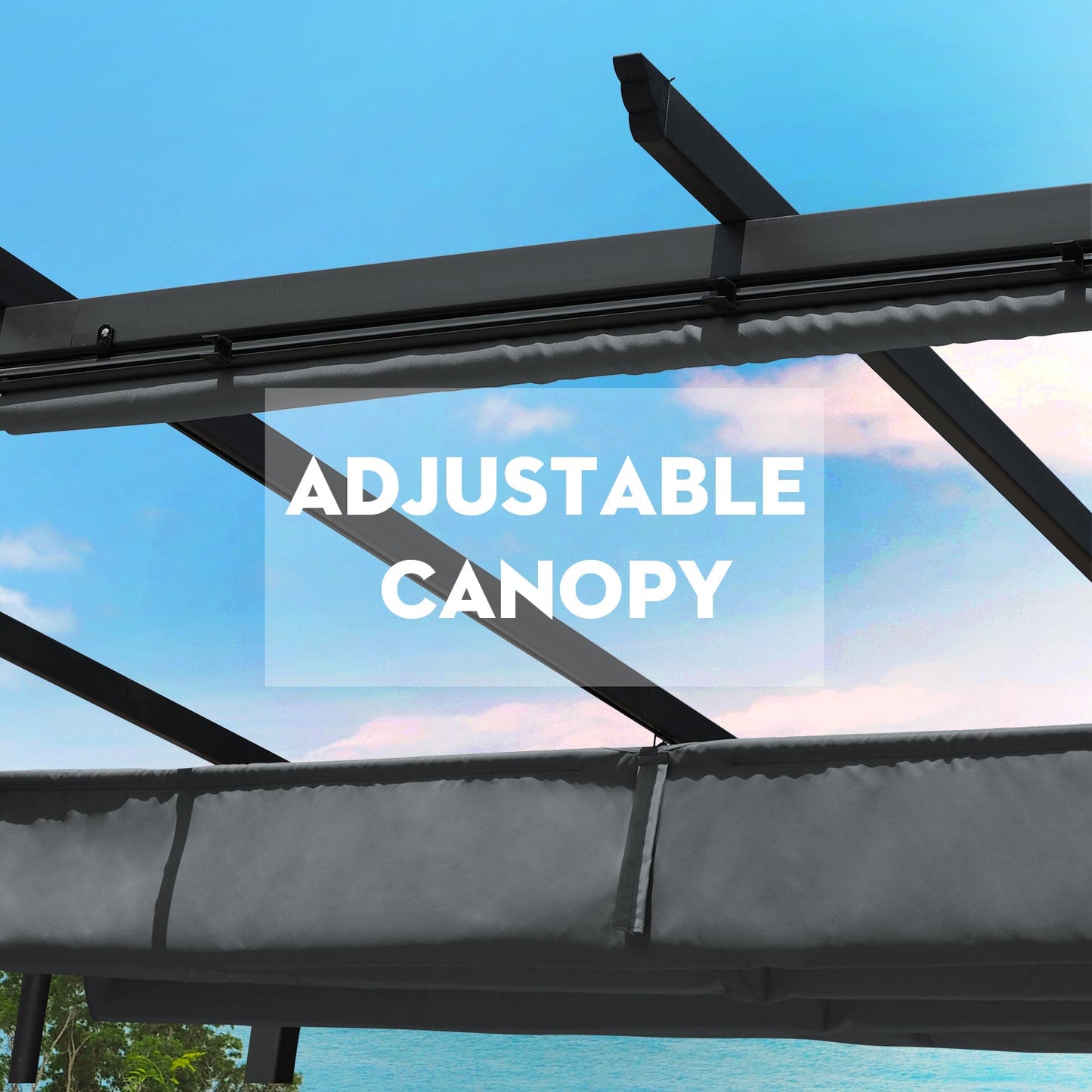12 x 10 FT Outdoor Pergola with Retractable Shade Canopy, Aluminum Frame, Roller Shade Curtain- Dark Brown/Gary Pergola Aoodor   