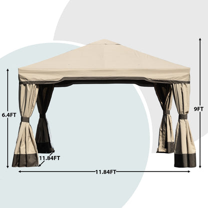 12 x 12 ft. Outdoor Gazebo Tent Canopy Shelter, Aluminum Frame with Privacy Curtain and Netting Gazebo Aoodor LLC 12' x 12' x 9' Brown 