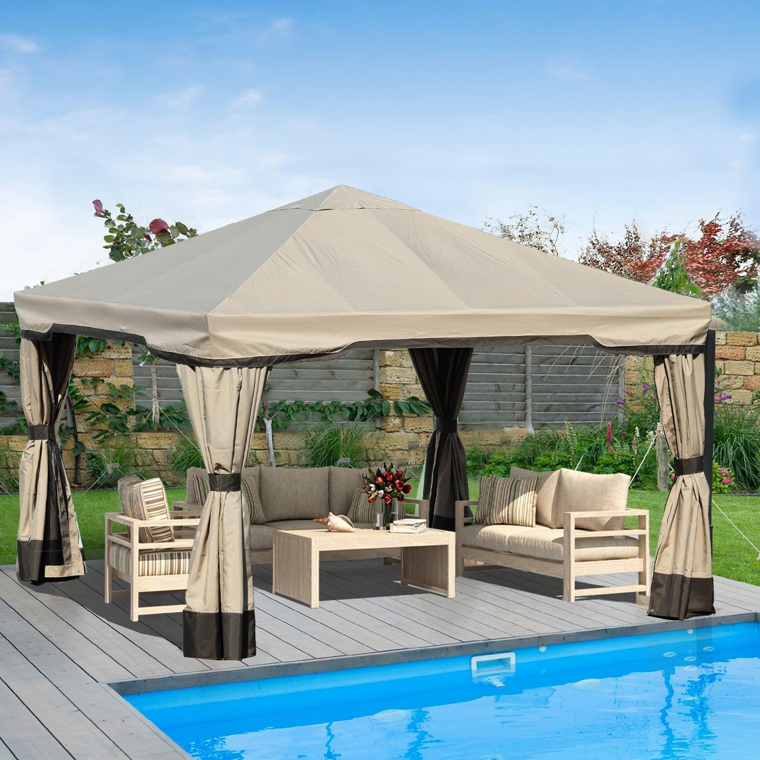 Outdoor Gazebo Tent Canopy Shelter Aluminum Frame with Privacy Curtai Aoodor