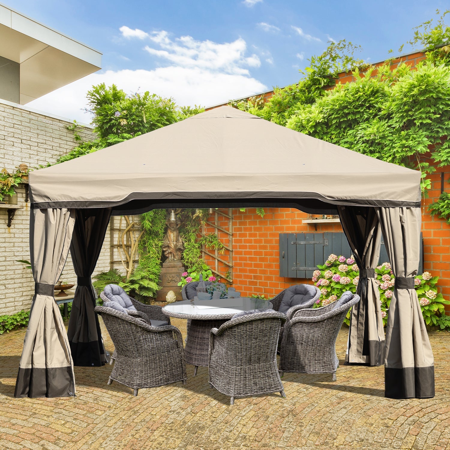 12 x 12 ft. Outdoor Gazebo Tent Canopy Shelter, Aluminum Frame with Privacy Curtain and Netting Gazebo Aoodor LLC   