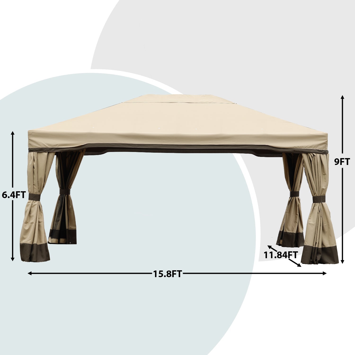 12 x 12 ft. Outdoor Gazebo Tent Canopy Shelter, Aluminum Frame with Privacy Curtain and Netting Gazebo Aoodor LLC 12' x 16' x 9' Brown 