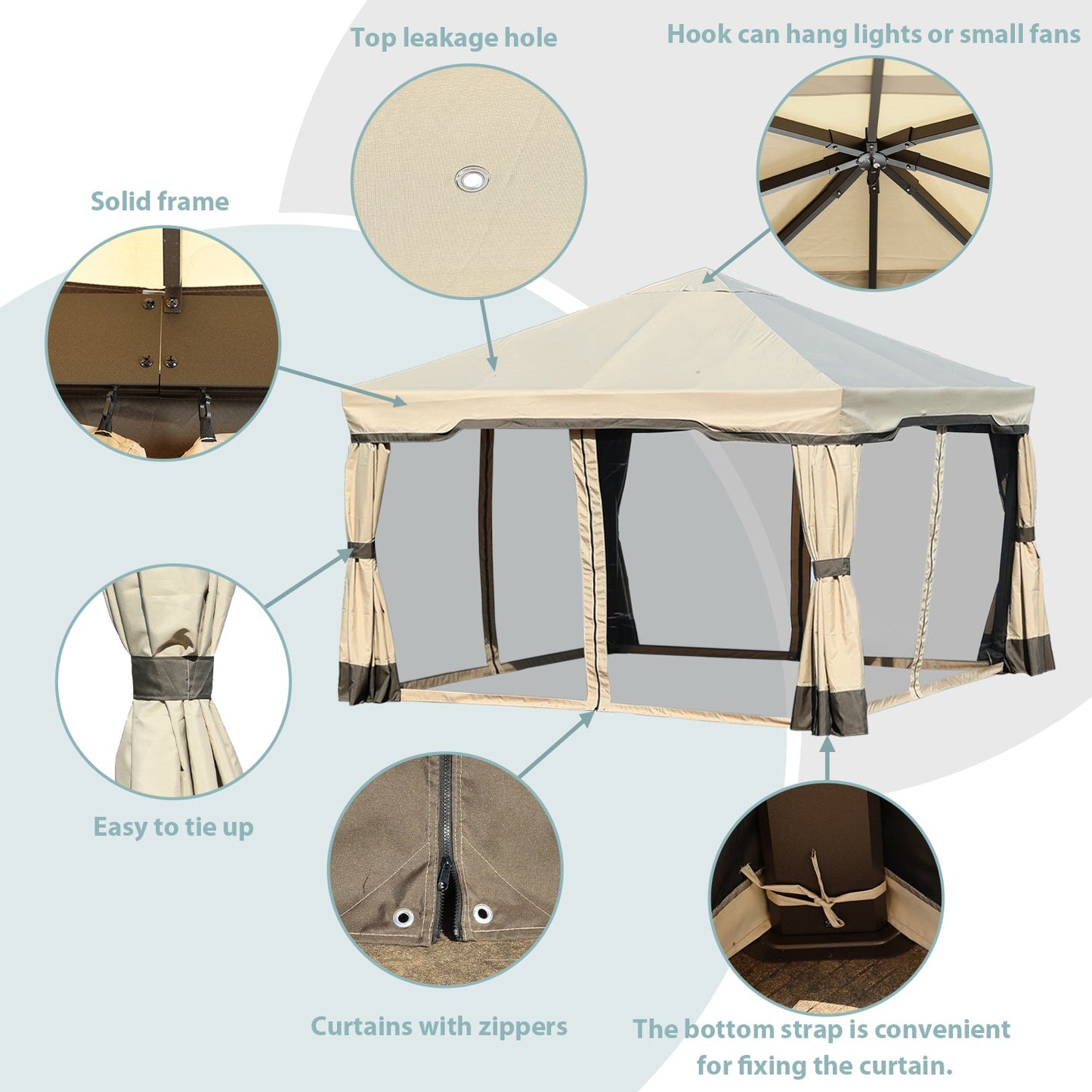 12 x 12 ft. Outdoor Gazebo Tent Canopy Shelter, Aluminum Frame with Privacy Curtain and Netting Gazebo Aoodor LLC   