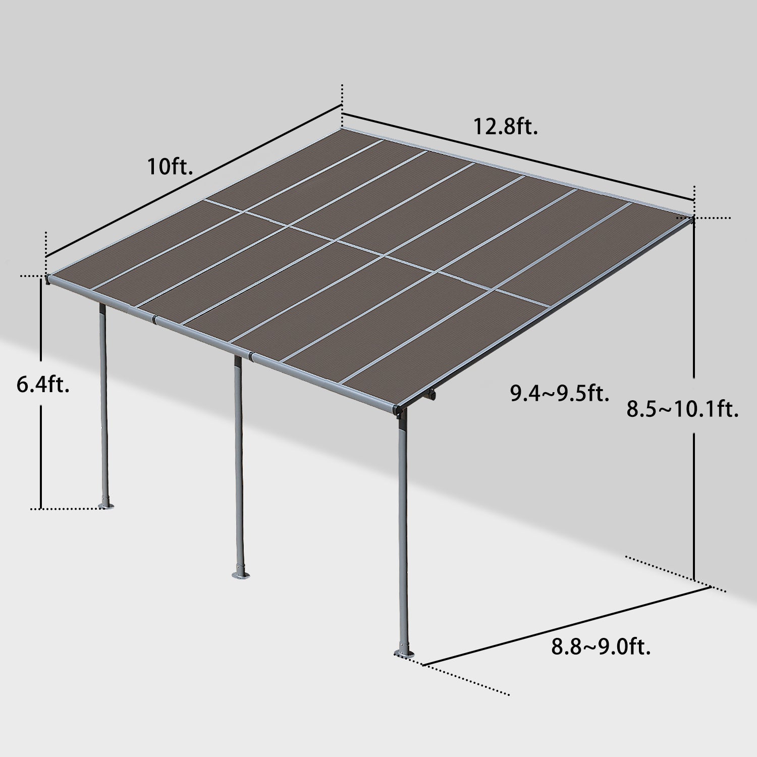 13' x 10' /16.5' x 10' Wall Mount Gazebo - Polycarbonate Outdoor Pergola Pergola Aoodor LLC 10' x 13'  