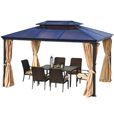 13 x 10 ft. Outdoor Aluminum Frame 2-Tier Polycarbonate Roof Gazebo, with Mosquito Netting and Curtains- Black Gazebo Aoodor LLC   