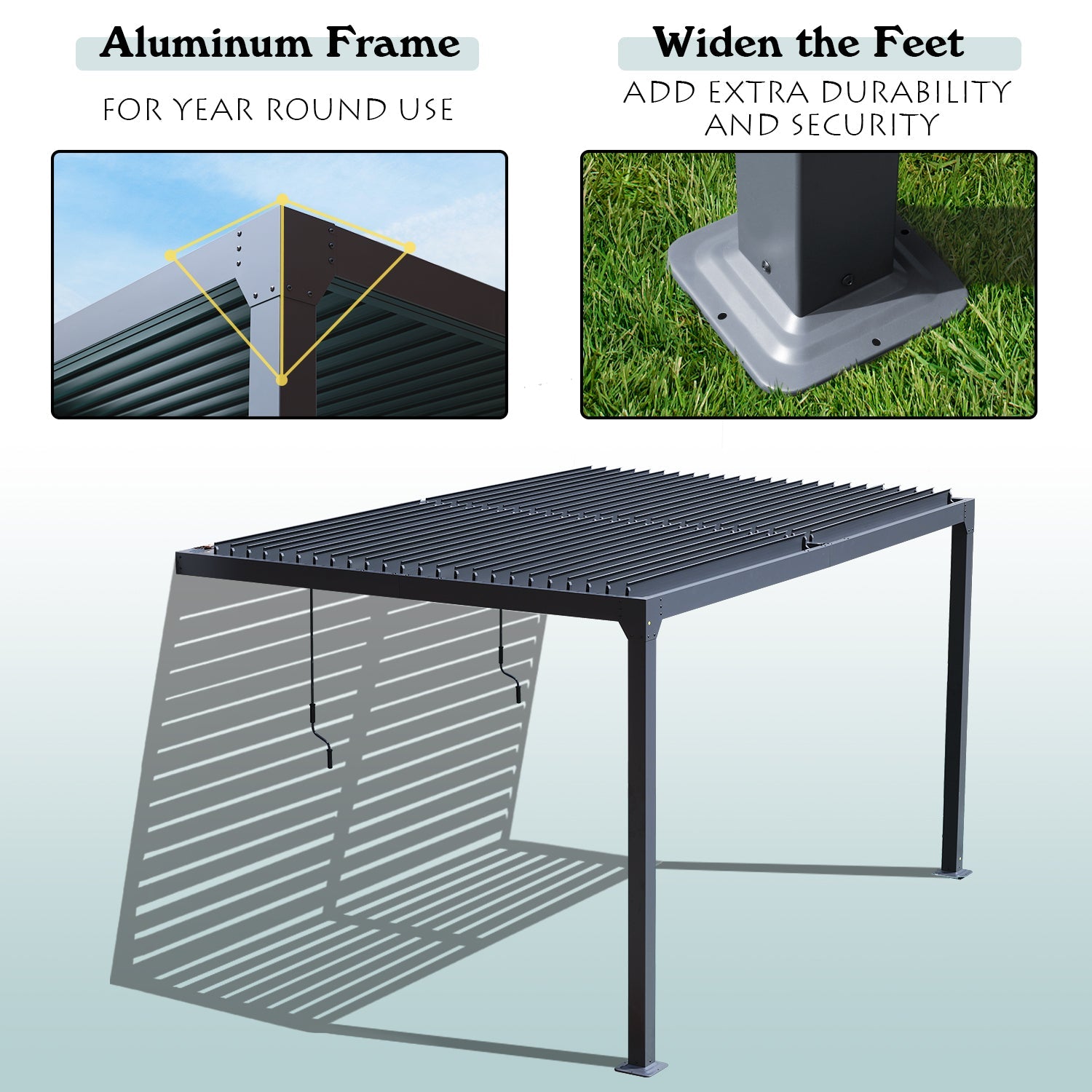 13 x 10 ft. Outdoor Aluminum Wall Mounted Louvered Pergola, Sun Shade Shelter with 2 Adjustable Panels  - Dark Gray/White Louvered Pergola Aoodor LLC   