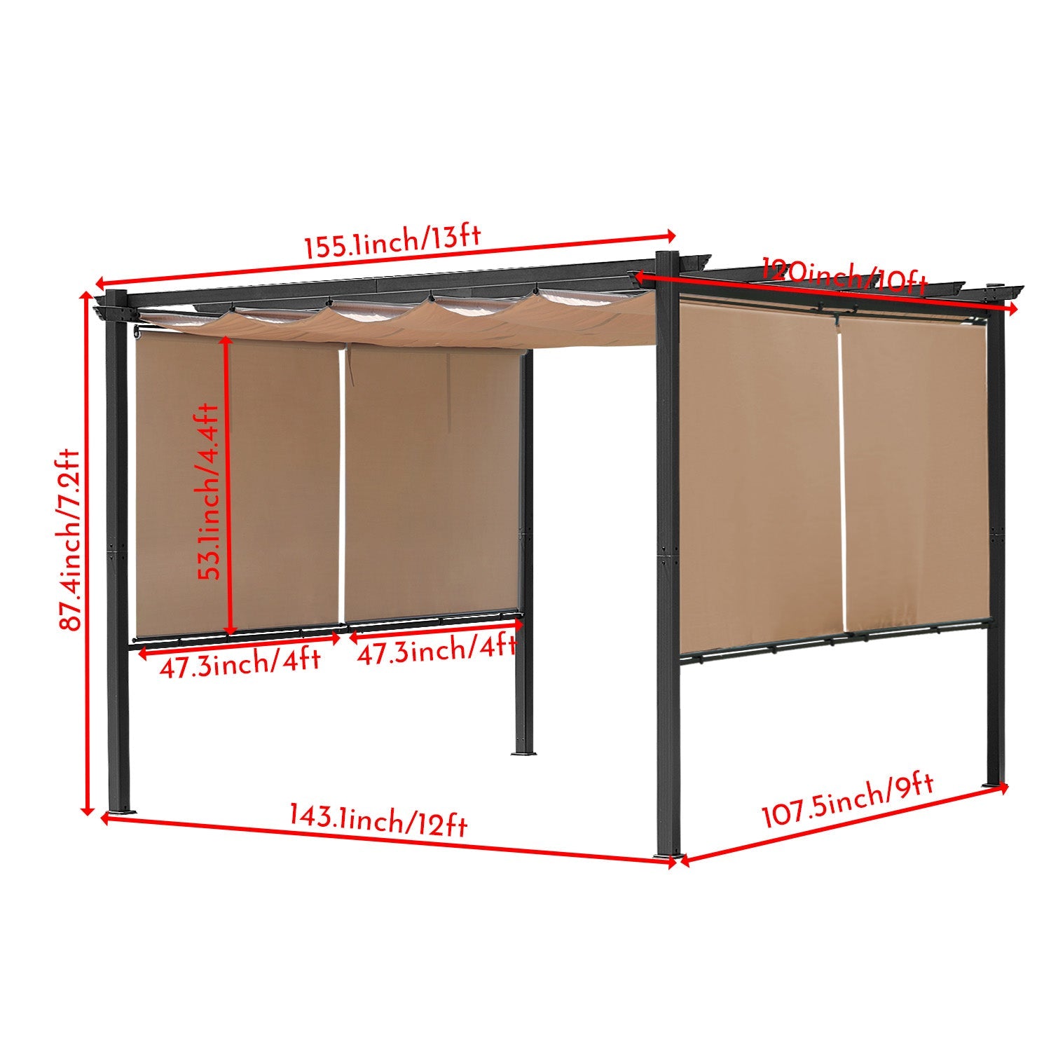 13 x 10 FT Outdoor Pergola with Retractable Shade Canopy, Aluminum Frame,Roller Shade Curtain  Aoodor    