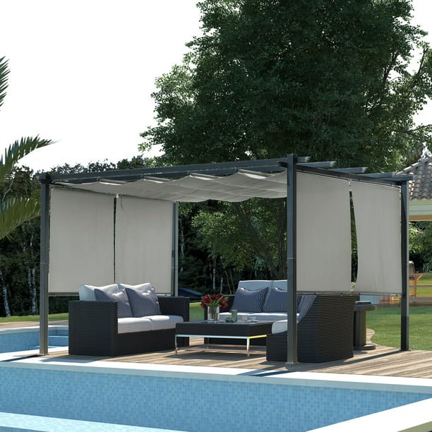 13 x 10 FT Outdoor Pergola with Retractable Shade Canopy, Aluminum Frame,Roller Shade Curtain  Aoodor    