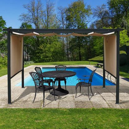 13 x 10 FT Outdoor Pergola with Retractable Shade Canopy, Aluminum Frame,Roller Shade Curtain  Aoodor    