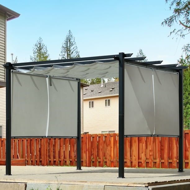 13 x 10 FT Outdoor Pergola with Retractable Shade Canopy, Aluminum Frame,Roller Shade Curtain  Aoodor    