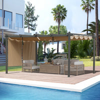 16 x 12 FT Outdoor Pergola with Retractable Shade Canopy, Aluminum Frame, Roller Shade Curtain Pergola Aoodor LLC   