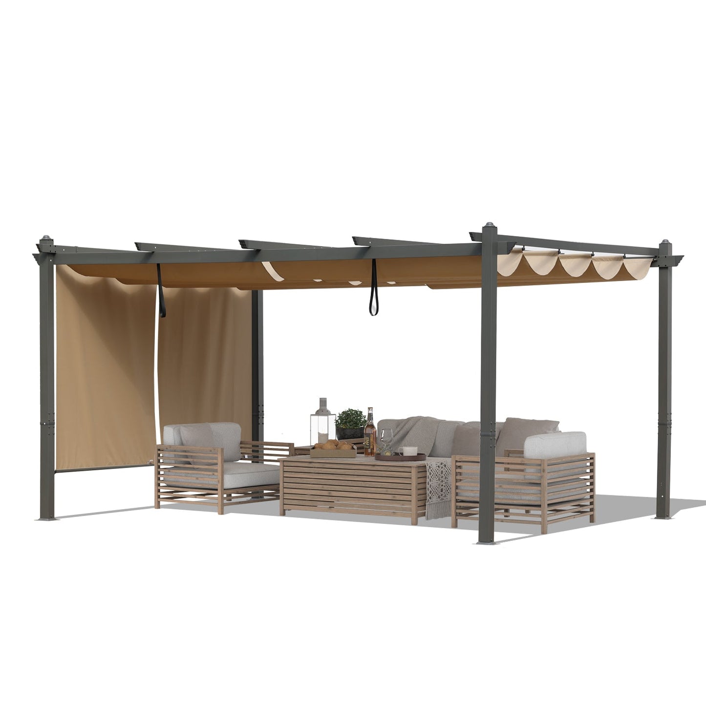 16 x 12 FT Outdoor Pergola with Retractable Shade Canopy, Aluminum Frame, Roller Shade Curtain Pergola Aoodor LLC   