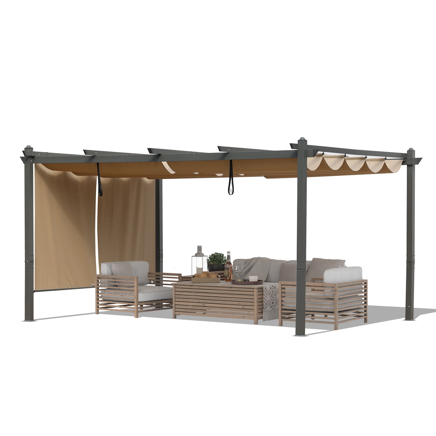 16 x 12 FT Outdoor Pergola with Retractable Shade Canopy, Aluminum Fra ...