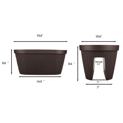19.6'' Balcony Rattan Pattern Railing Planter Box with Drainage Holes and Adjustable Brackets-Set of 4  Aoodor    