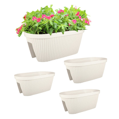19.6'' Balcony Rattan Pattern Railing Planter Box with Drainage Holes and Adjustable Brackets-Set of 4  Aoodor  White  