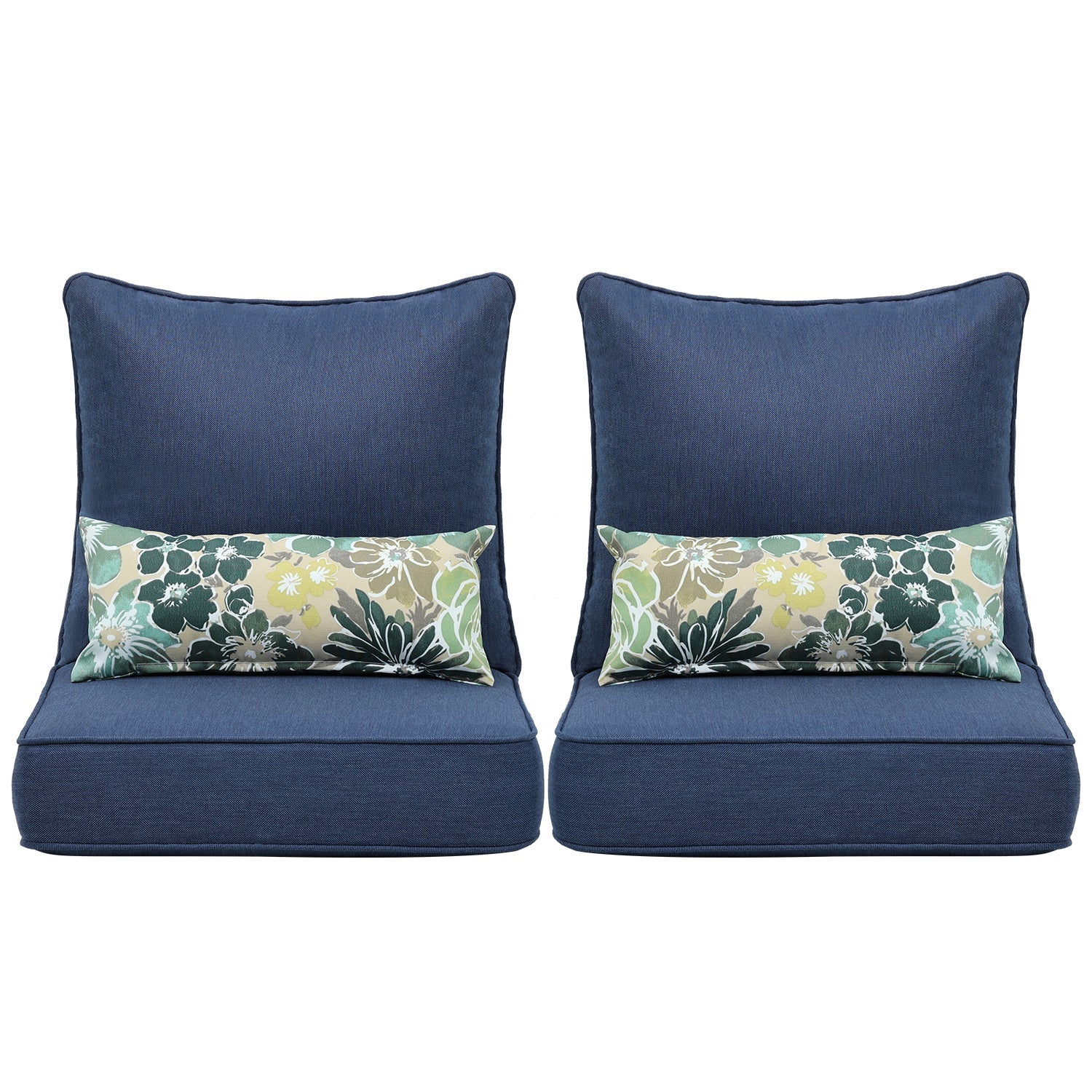 Patio Deep Chair Cushion - 2 Back 2 Seater 2 Pillow CUSHION Aoodor LLC Dark Blue  