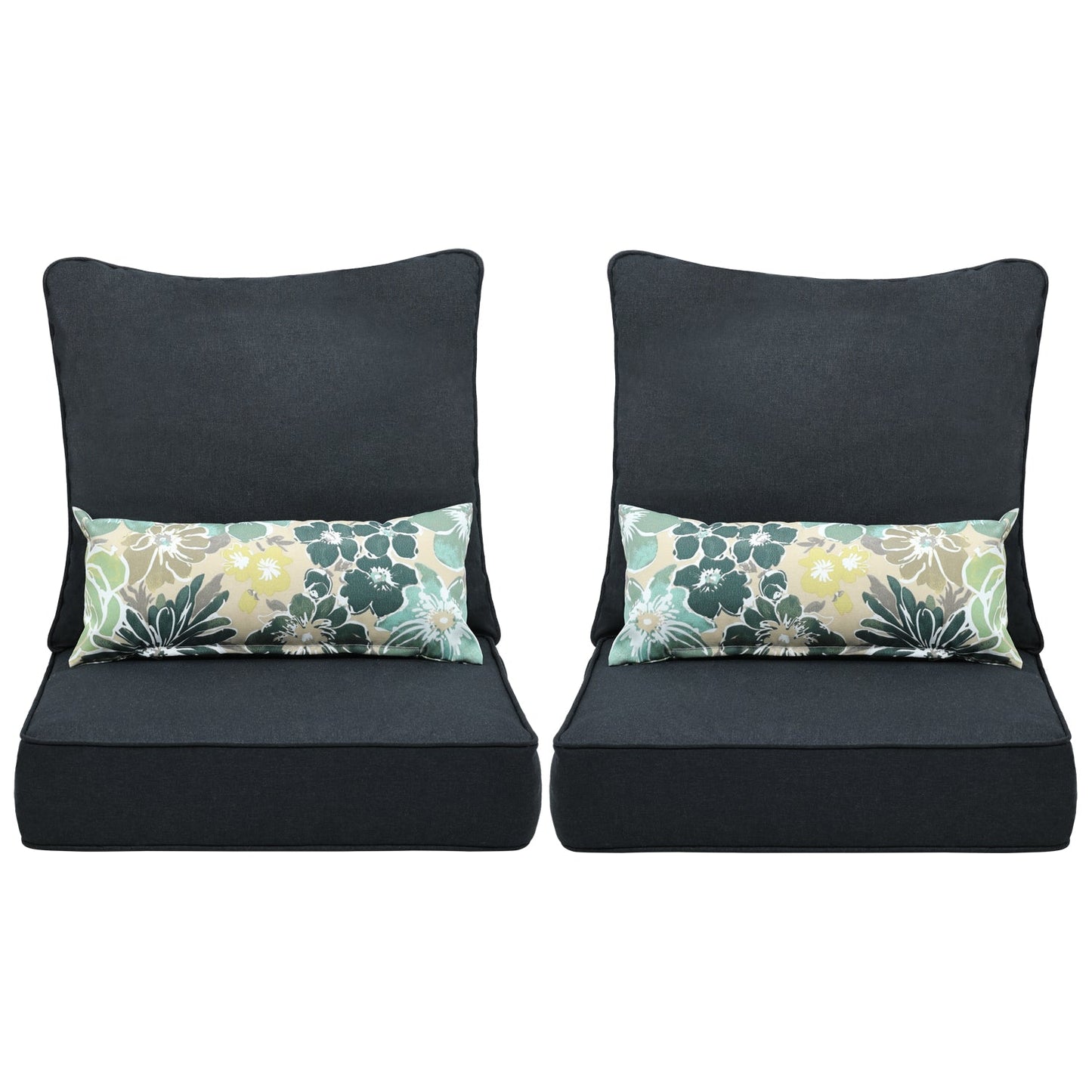 Patio Deep Chair Cushion - 2 Back 2 Seater 2 Pillow CUSHION Aoodor LLC Dark Charcoal  