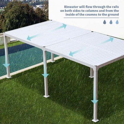 20 x 10 ft. Outdoor Aluminum Louvered Pergola Waterproof Gazebo Sun Shade Shelter with 4 Adjustable Rainproof Panels for Patio, Garden, Backyard Lawn & Garden - White - Aoodor