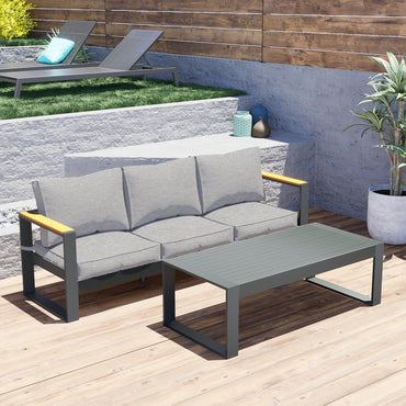 Outdoor Aluminum 3 Seater Sofa with Coffee Table Furniture Aoodor LLC   