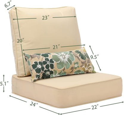 22"x 24"  Patio Deep Chair Cushion - 2 Back 2 Seater 2 Pillow CUSHION Aoodor   