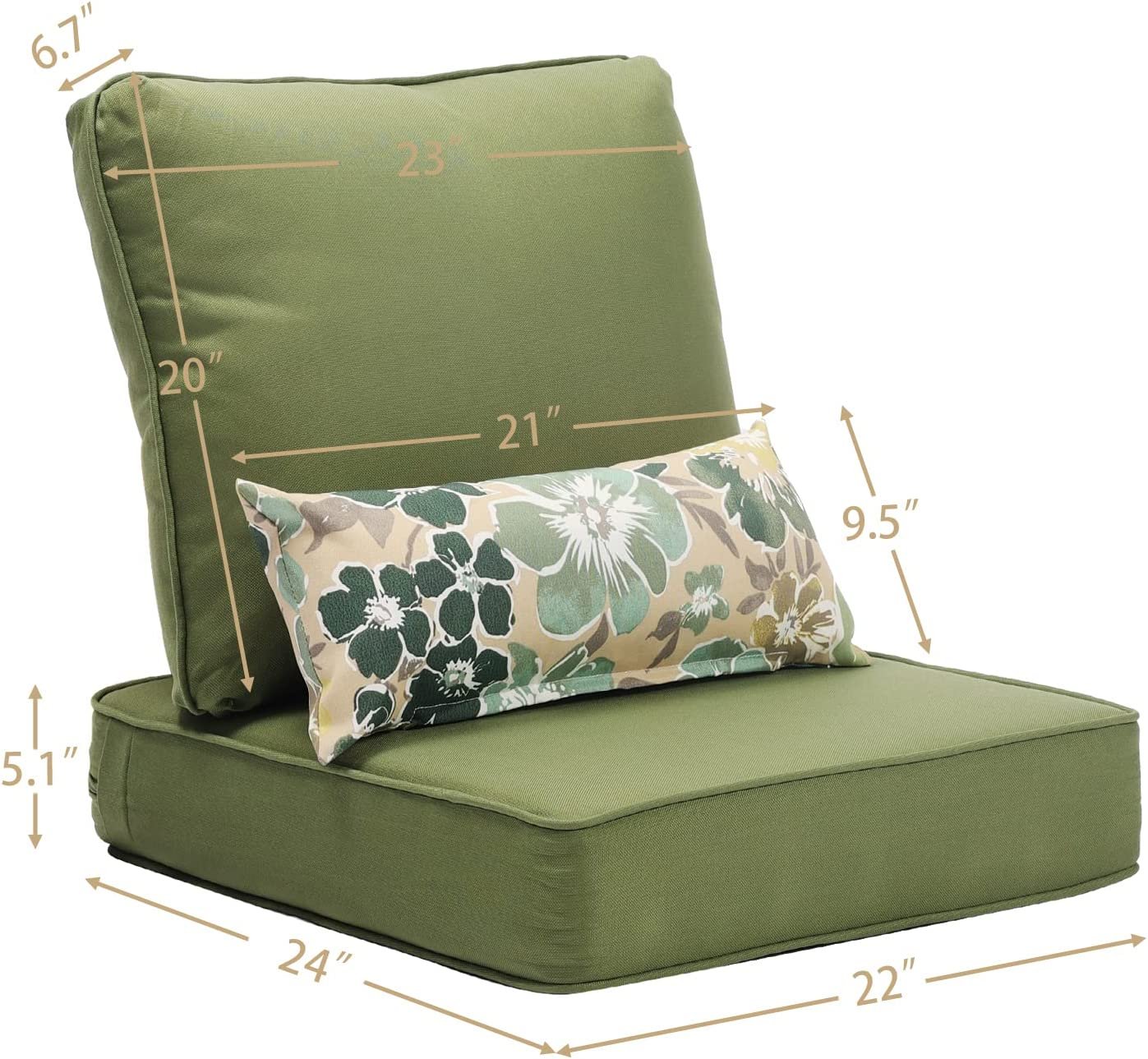 22"x 24"  Patio Deep Chair Cushion - 2 Back 2 Seater 2 Pillow CUSHION Aoodor   