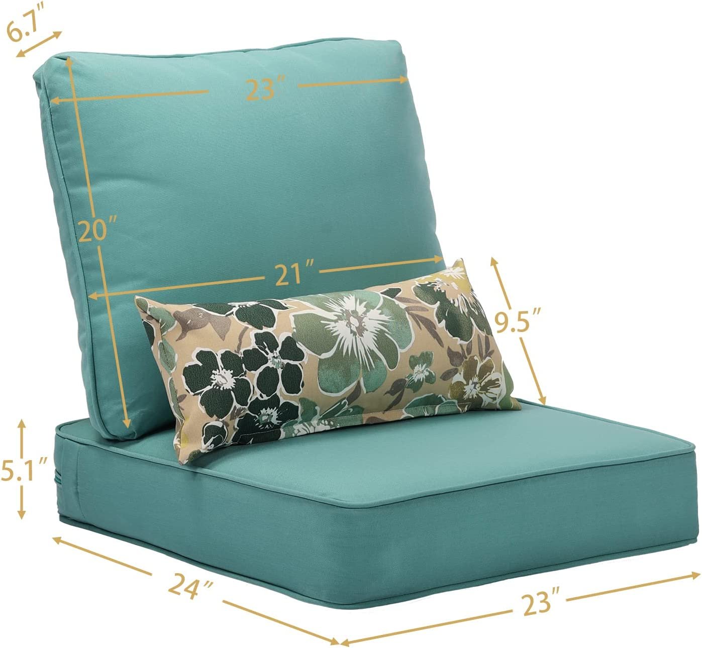 22"x 24"  Patio Deep Chair Cushion - 2 Back 2 Seater 2 Pillow CUSHION Aoodor   